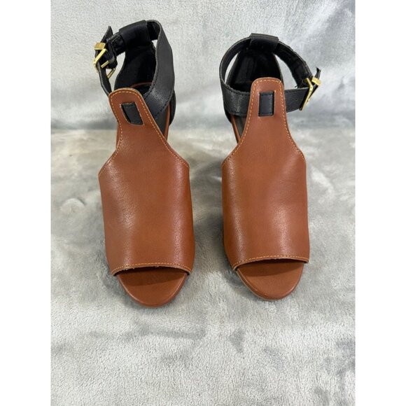 Candies Shoes Women's 6 Brown and black Peep Toe 4" Chunky Heels w/ ankle strap - Picture 2 of 16